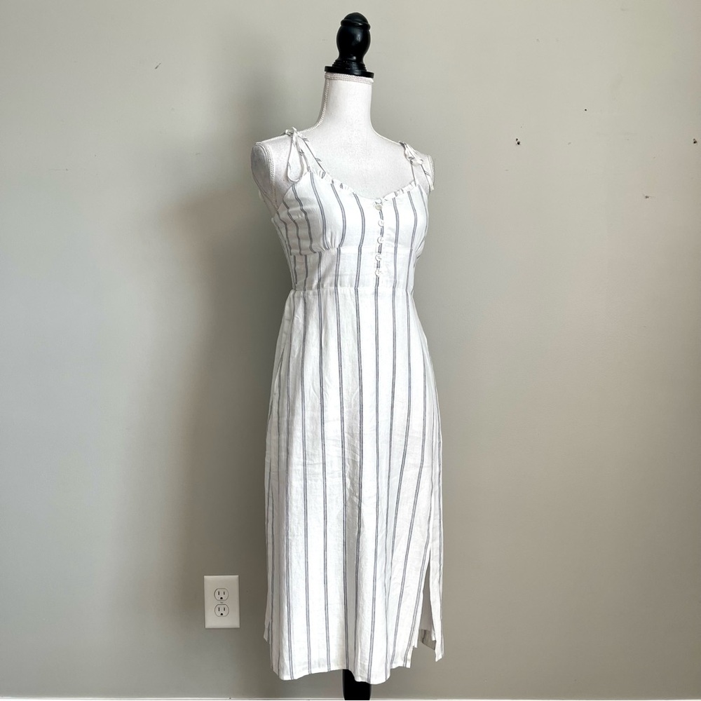 ABERCROMBIE & FITCH | Striped Smocked Back Linen Blend Midi Dress Sz XS - Picture 6 of 10